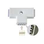 Female connector for RGB led strips, with 4 pins and 3 ports - T form